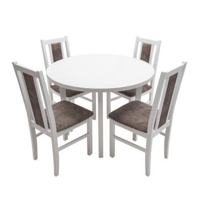 Set masa fixa 100 cm cu 4 scaune tapitate, MB-12 Poli3 si S-38 Boss14 25B, Bialy, lemn masiv, stofa - imagine 2