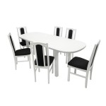 Set masa extensibila 160 x 200 cm cu 6 scaune tapitate, MB-12 Venus1 si S-37 Boss7 B22, Bialy, lemn masiv de fag, stofa