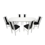 Set masa extensibila 160 x 200 cm cu 6 scaune tapitate, MB-12 Venus1 si S-37 Boss7 B22, Bialy, lemn masiv de fag, stofa - imagine 4