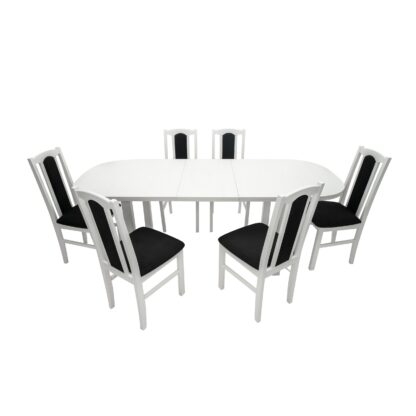 Set masa extensibila 160 x 200 cm cu 6 scaune tapitate, MB-12 Venus1 si S-37 Boss7 B22, Bialy, lemn masiv de fag, stofa - imagine 4