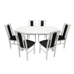 Set masa extensibila 160 x 200 cm cu 6 scaune tapitate, MB-12 Venus1 si S-37 Boss7 B22, Bialy, lemn masiv de fag, stofa - imagine 3
