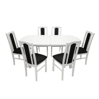Set masa extensibila 160 x 200 cm cu 6 scaune tapitate, MB-12 Venus1 si S-37 Boss7 B22, Bialy, lemn masiv de fag, stofa - imagine 3