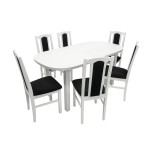 Set masa extensibila 160 x 200 cm cu 6 scaune tapitate, MB-12 Venus1 si S-37 Boss7 B22, Bialy, lemn masiv de fag, stofa - imagine 2