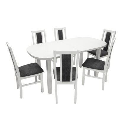 Set masa extensibila 160 x 200 cm cu 6 scaune tapitate, MB-12 Venus1 si S-38 Boss14 B24Z, Bialy, lemn masiv de fag, stofa - imagine 2
