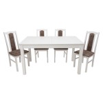 Set masa extensibila 120x150cm cu 4 scaune tapitate, MB-13 Max5 si S-37 Boss7 B18A, alb, lemn masiv de fag, stofa - imagine 3