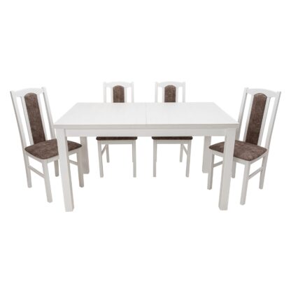Set masa extensibila 120x150cm cu 4 scaune tapitate, MB-13 Max5 si S-37 Boss7 B18A, alb, lemn masiv de fag, stofa - imagine 3