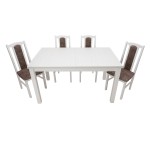 Set masa extensibila 120x150cm cu 4 scaune tapitate, MB-13 Max5 si S-37 Boss7 B18A, alb, lemn masiv de fag, stofa - imagine 2