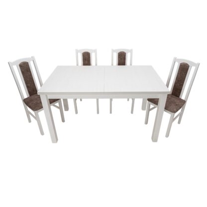 Set masa extensibila 120x150cm cu 4 scaune tapitate, MB-13 Max5 si S-37 Boss7 B18A, alb, lemn masiv de fag, stofa - imagine 2