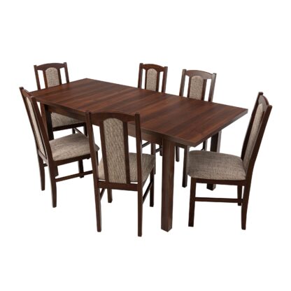 Set masa extensibila 120x150cm cu 6 scaune tapitate, MB-13 Max5 si S-37 Boss7 O2, nuc, lemn masiv, stofa - imagine 3