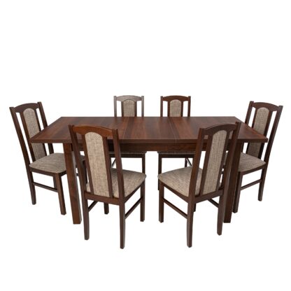 Set masa extensibila 120x150cm cu 6 scaune tapitate, MB-13 Max5 si S-37 Boss7 O2, nuc, lemn masiv, stofa - imagine 2