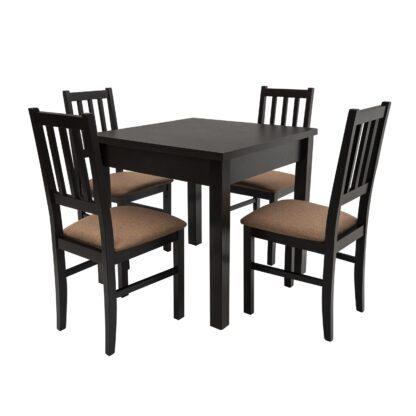 Set masa fixa 80 cm cu 4 scaune tapitate, MB-13 Max9 si S-38 Boss4 W15, Wenge, lemn masiv de fag, stofa - imagine 2