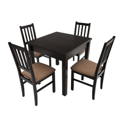 Set masa fixa 80 cm cu 4 scaune tapitate, MB-13 Max9 si S-38 Boss4 W15, Wenge, lemn masiv de fag, stofa