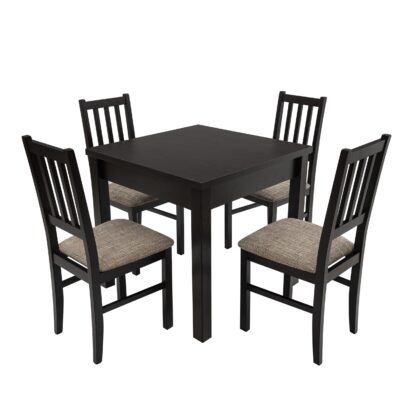 Set masa fixa 80 cm cu 4 scaune tapitate, MB-13 Max9 si S-38 Boss4 W2, Wenge, lemn masiv de fag, stofa - imagine 2