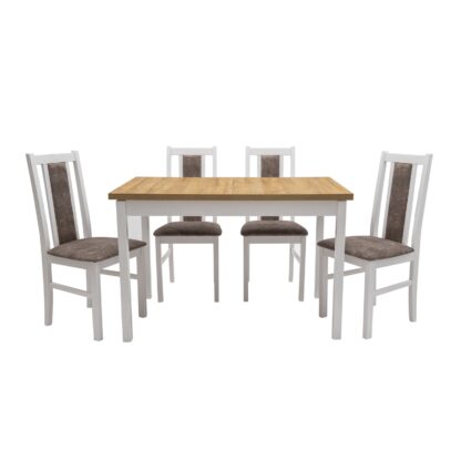 Set masa extensibila 120 x 160 cm cu 4 scaune tapitate, MB-13 Max10 si S-38 Boss14 30B, Bialy, Lemn masiv de fag, Stofa - imagine 2
