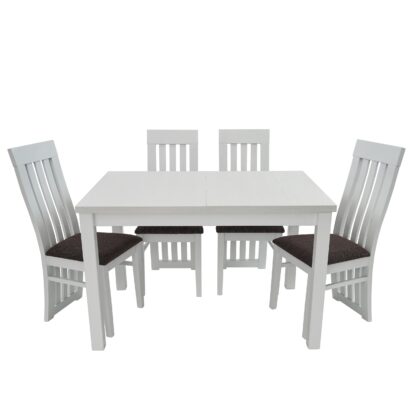 Set masa extensibila 120x150 cm cu 4 scaune tapitate, MB-13 Max5 si S-104 SO, Alb, lemn masiv, stofa