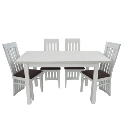 Set masa extensibila 120x150 cm cu 4 scaune tapitate, MB-13 Max5 si S-104 SO, Alb, lemn masiv, stofa - imagine 2