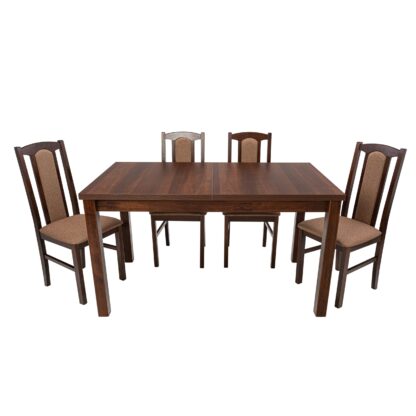 Set masa extensibila 140 x 180 cm cu 4 scaune tapitate, MB-21 Modena1 si S-37 Boss7 O15, nuc, lemn masiv de fag, stofa - imagine 2