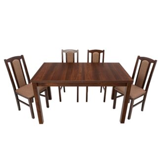 Set masa extensibila 140 x 180 cm cu 4 scaune tapitate, MB-21 Modena1 si S-37 Boss7 O15, nuc, lemn masiv de fag, stofa