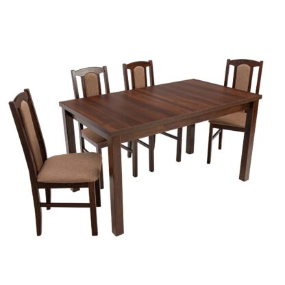 Set masa extensibila 140 x 180 cm cu 4 scaune tapitate, MB-21 Modena1 si S-37 Boss7 O15, nuc, lemn masiv de fag, stofa - imagine 3