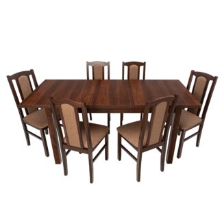 Set masa extensibila 140 x 180 cm cu 6 scaune tapitate, MB-21 Modena1 si S-37 Boss7 O15, nuc, lemn masiv de fag, stofa