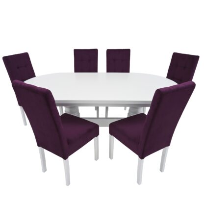 Set masa fixa 180 cm cu 6 scaune tapitate, MB-81 si T6 Lux S10, Alb, lemn masiv, stofa - imagine 4