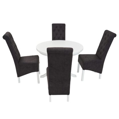 Set masa fixa 100 cm cu 4 scaune tapitate, MB-80 si T14 Z15, Alb, lemn masiv, stofa - imagine 2