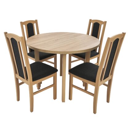 Set masa fixa 100 cm cu 4 scaune tapitate, MB-12 Poli2 si S-37 Boss7 S11, Sonoma, lemn masiv, stofa