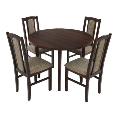 Set masa fixa 100 cm cu 4 scaune tapitate, MB-12 Poli3 si S-37 Boss7 O2, Nuc, lemn masiv, stofa