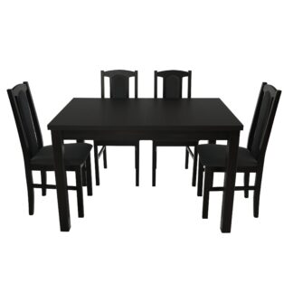 Set masa extensibila 120x150 cm cu 4 scaune tapitate, MB-13 Max5 si S-37 Boss7 W11, Wenge, lemn masiv, stofa