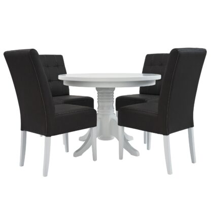 Set masa fixa 100 cm cu 4 scaune tapitate, MB-80 si Sonia, Alb/Negru, lemn masiv, piele ecologica - imagine 3