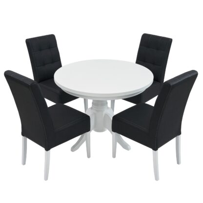 Set masa fixa 100 cm cu 4 scaune tapitate, MB-80 si Sonia, Alb/Maro, lemn masiv, piele ecologica - imagine 3