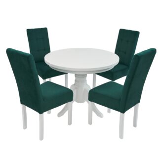 Set masa fixa 100 cm cu 4 scaune tapitate, MB-80 si T6 Lux S99, Alb, lemn masiv, stofa