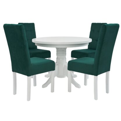 Set masa fixa 100 cm cu 4 scaune tapitate, MB-80 si T6 Lux S99, Alb, lemn masiv, stofa - imagine 2