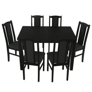 Set masa extensibila 120x150 cm cu 6 scaune tapitate, MB-13 Max5 si S-37 Boss7 W11, Wenge, lemn masiv, stofa