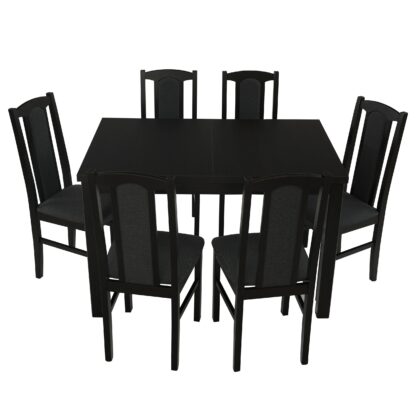 Set masa extensibila 120x150 cm cu 6 scaune tapitate, MB-13 Max5 si S-37 Boss7 W11, Wenge, lemn masiv, stofa