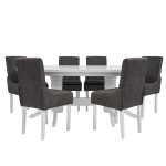 Set masa fixa 180 cm cu 6 scaune tapitate, MB-81 si T13 Z14, Alb, lemn masiv, stofa - imagine 5