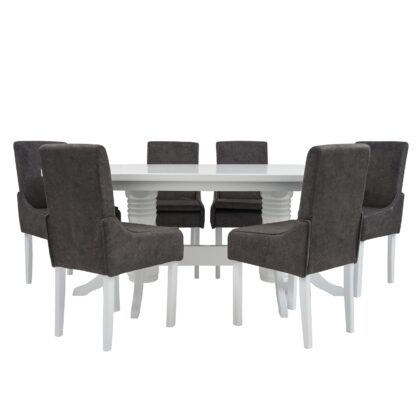 Set masa fixa 180 cm cu 6 scaune tapitate, MB-81 si T13 Z14, Alb, lemn masiv, stofa - imagine 5