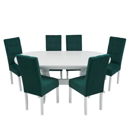 Set masa fixa 180 cm cu 6 scaune tapitate, MB-81 si T6 Lux S99, Alb, lemn masiv, stofa - imagine 2