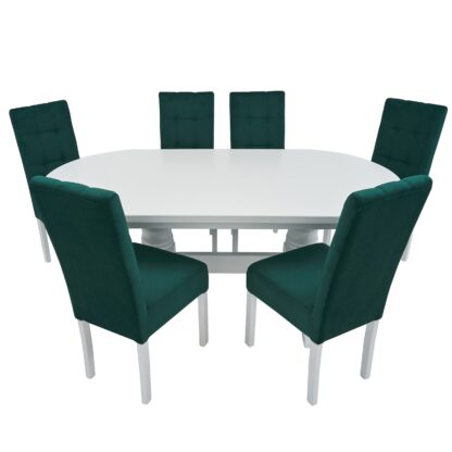 Set masa fixa 180 cm cu 6 scaune tapitate, MB-81 si T6 Lux S99, Alb, lemn masiv, stofa