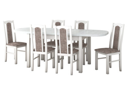 Set masa extensibila 160 x 200 cm cu 6 scaune tapitate, MB-12 Venus1 si S-37 Boss7 25B, Bialy, Lemn masiv de fag, Stofa - imagine 2