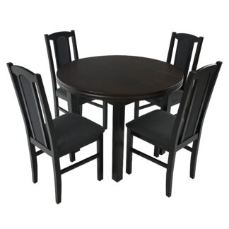 Set masa extensibila 100x130 cm cu 4 scaune tapitate, MB-12 Poli1 si S-37 Boss7 W11, Wenge, lemn masiv, stofa