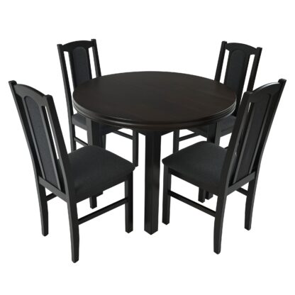 Set masa extensibila 100x130 cm cu 4 scaune tapitate, MB-12 Poli1 si S-37 Boss7 W11, Wenge, lemn masiv, stofa