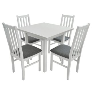 Set masa extensibila 80x110 cm cu 4 scaune tapitate, MB-13 Max7 si S-38 Boss10 B10, Alb, lemn masiv, stofa