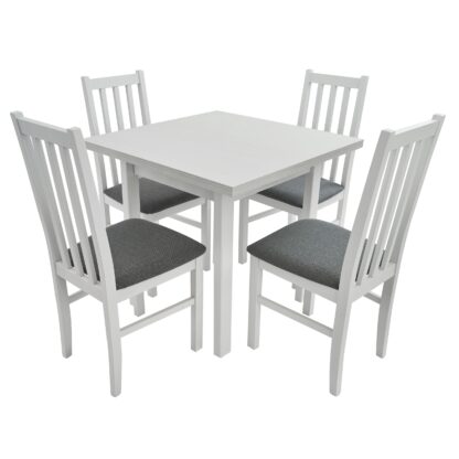 Set masa extensibila 80x110 cm cu 4 scaune tapitate, MB-13 Max7 si S-38 Boss10 B10, Alb, lemn masiv, stofa