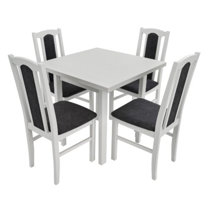 Set masa extensibila 80x110 cm cu 4 scaune tapitate, MB-13 Max7 si S-38 Boss14 B24Z, Alb, lemn masiv, stofa