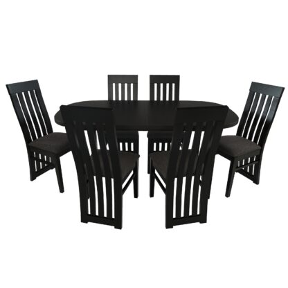 Set masa extensibila 160x200 cm cu 6 scaune tapitate, MB-12 Venus1 si S-104 SM, Wenge, lemn masiv, stofa - imagine 5
