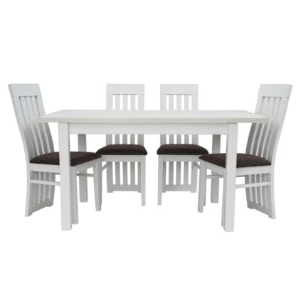 Set masa extensibila 120x150 cm cu 4 scaune tapitate, MB-13 Max5 si S-104 SO, Alb, lemn masiv, stofa - imagine 3