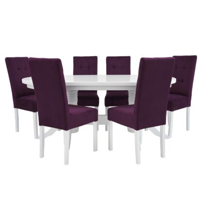 Set masa fixa 180 cm cu 6 scaune tapitate, MB-81 si T6 Lux S10, Alb, lemn masiv, stofa - imagine 2