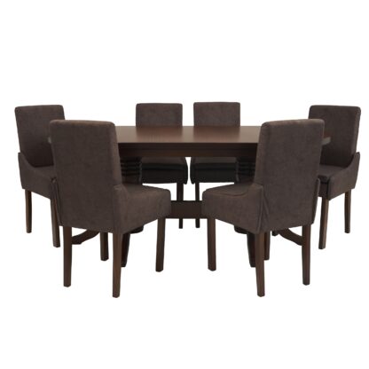 Set masa fixa 180 cm cu 6 scaune tapitate, MB-81 si T13 Z3, Nuc, lemn masiv, stofa - imagine 3