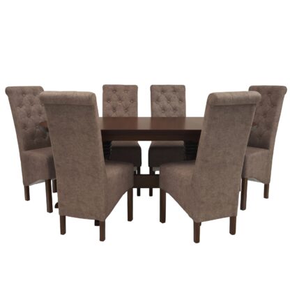 Set masa fixa 180 cm cu 6 scaune tapitate, MB-81 si T14 Z1, Nuc, lemn masiv, stofa - imagine 2